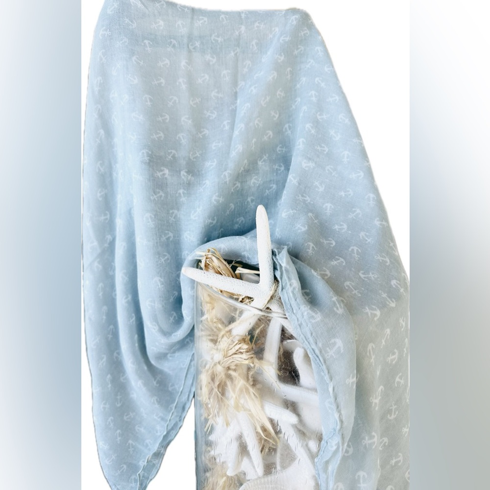 Coastal Pale Gray Infinity Scarf with Nautical/Anchor sheer pattern; multi uses